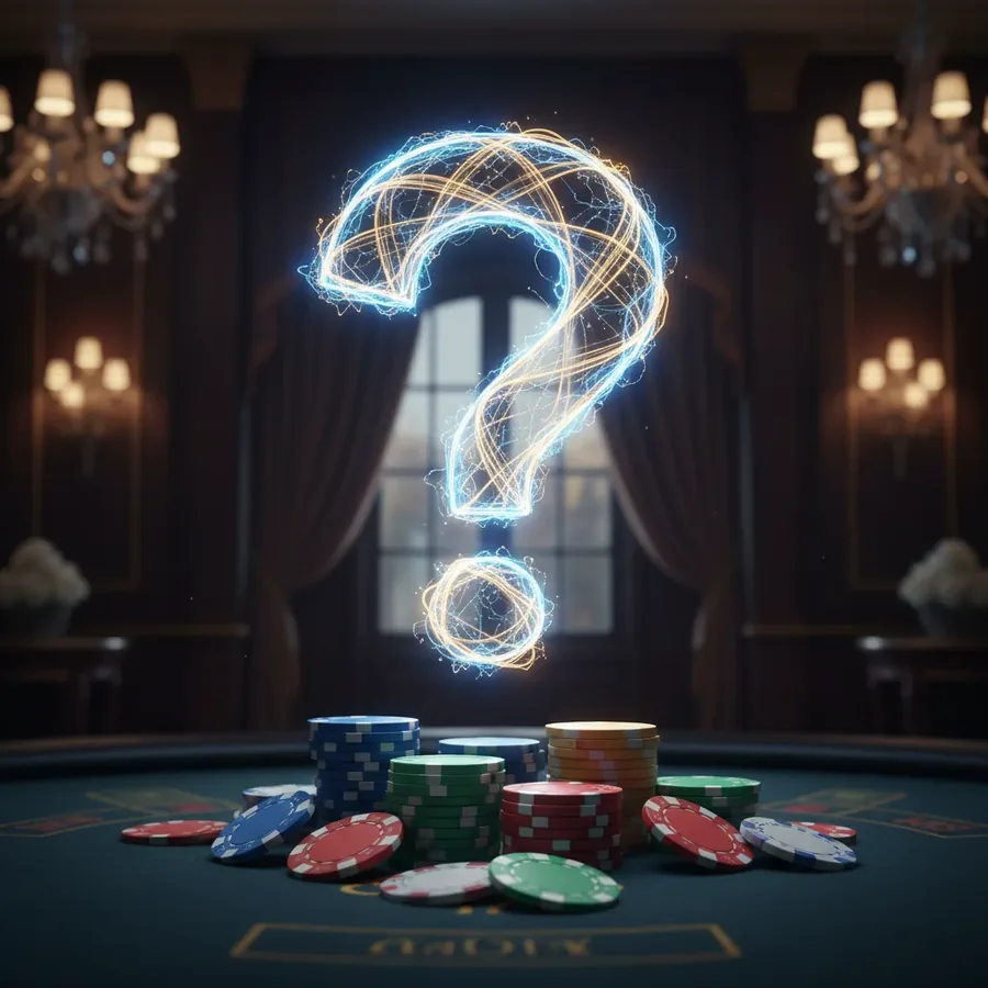 Leuchtendes Fragezeichen ueber Casino-Jetons